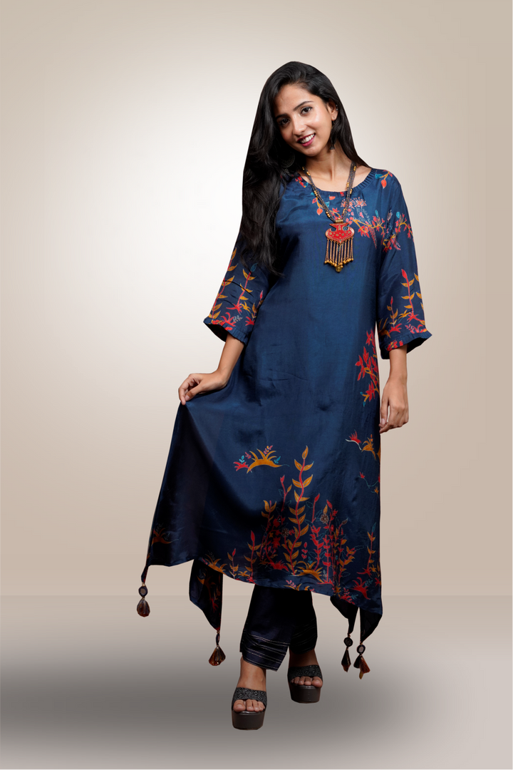 Blue Color Crepe Silk  Printed Worked Salwar Kameez