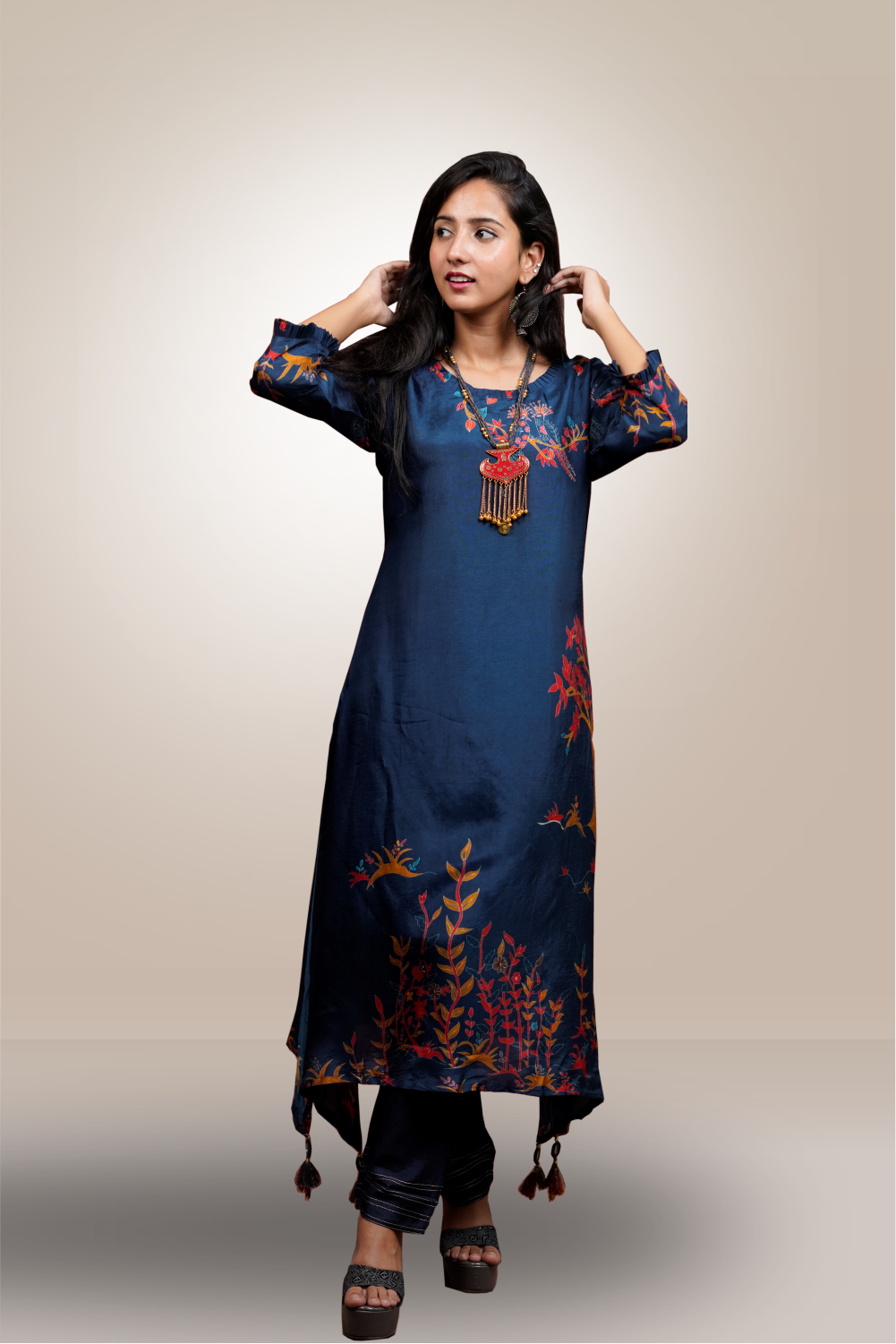 Blue Color Crepe Silk  Printed Worked Salwar Kameez