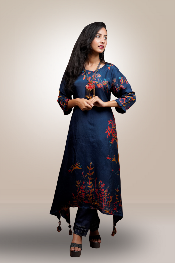 Blue Color Crepe Silk  Printed Worked Salwar Kameez