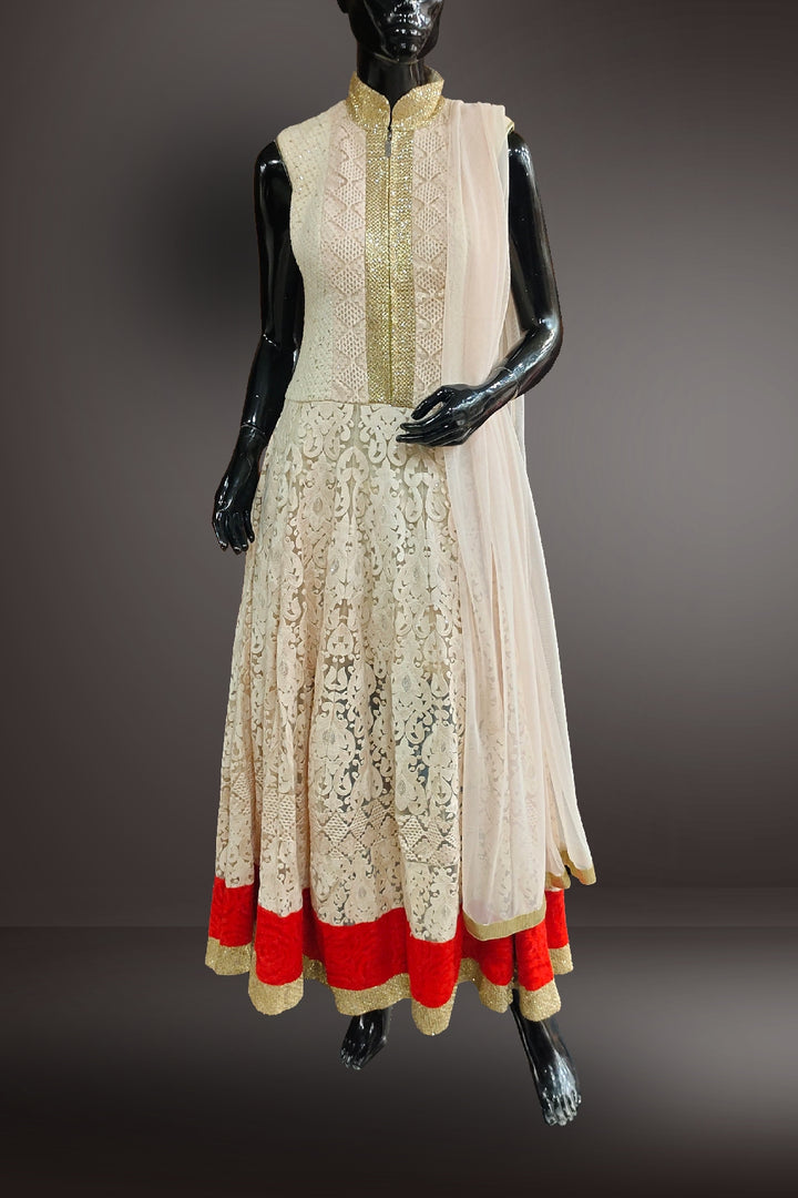 Light Peach Net Sequins Embroidered Anarkali Suit