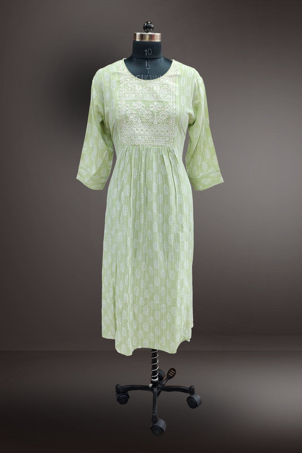 Pure Rayon Printed with Embroidered Green Kurti