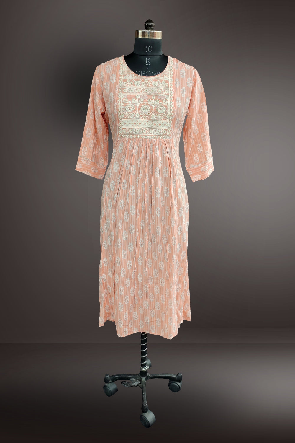 Pure Rayon Printed with Embroidered Pink Kurti