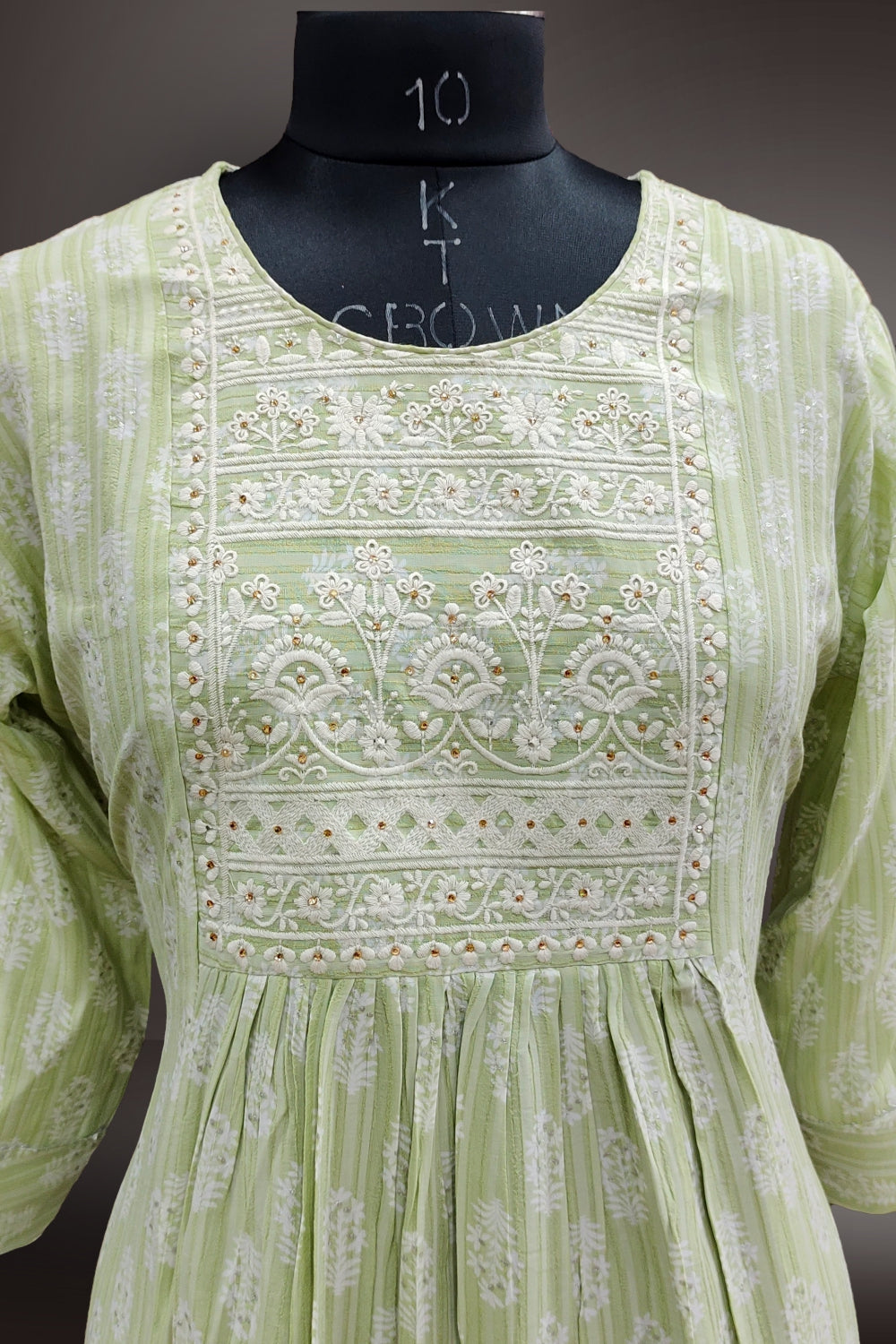 Pure Rayon Printed with Embroidered Green Kurti