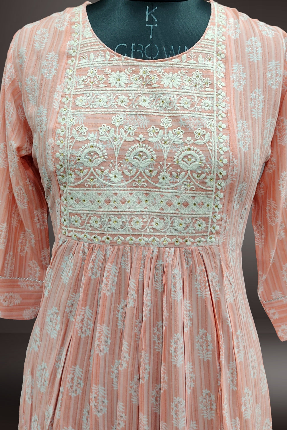 Pure Rayon Printed with Embroidered Pink Kurti