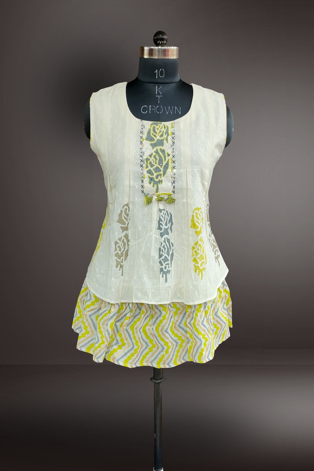 White Cotton Printed with Embroidered Short Kurti