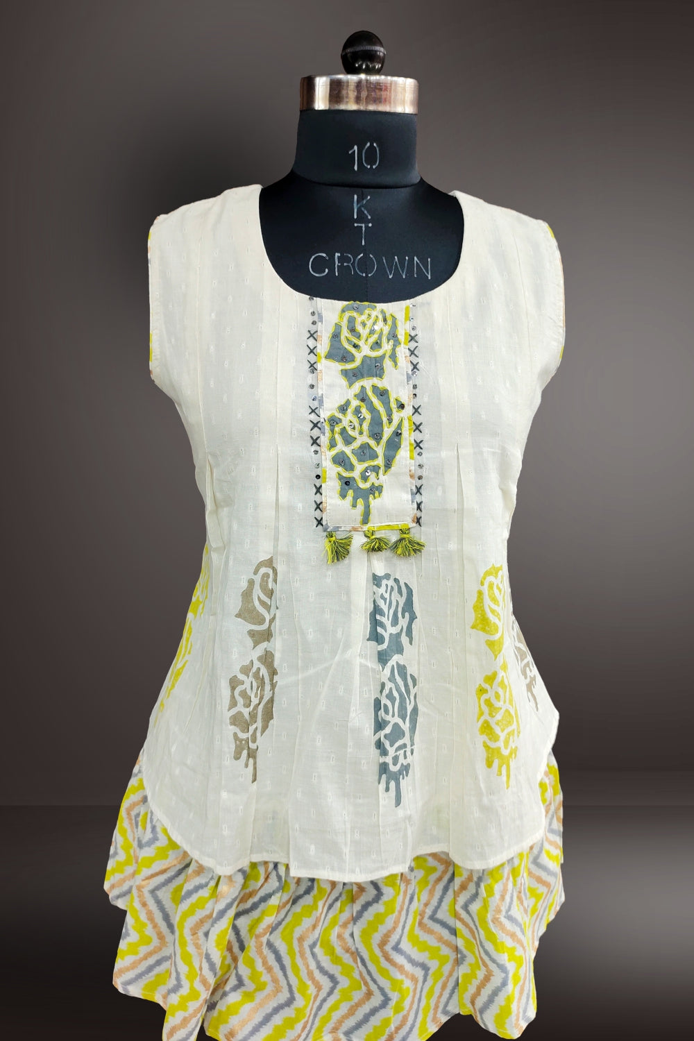 White Cotton Printed with Embroidered Short Kurti