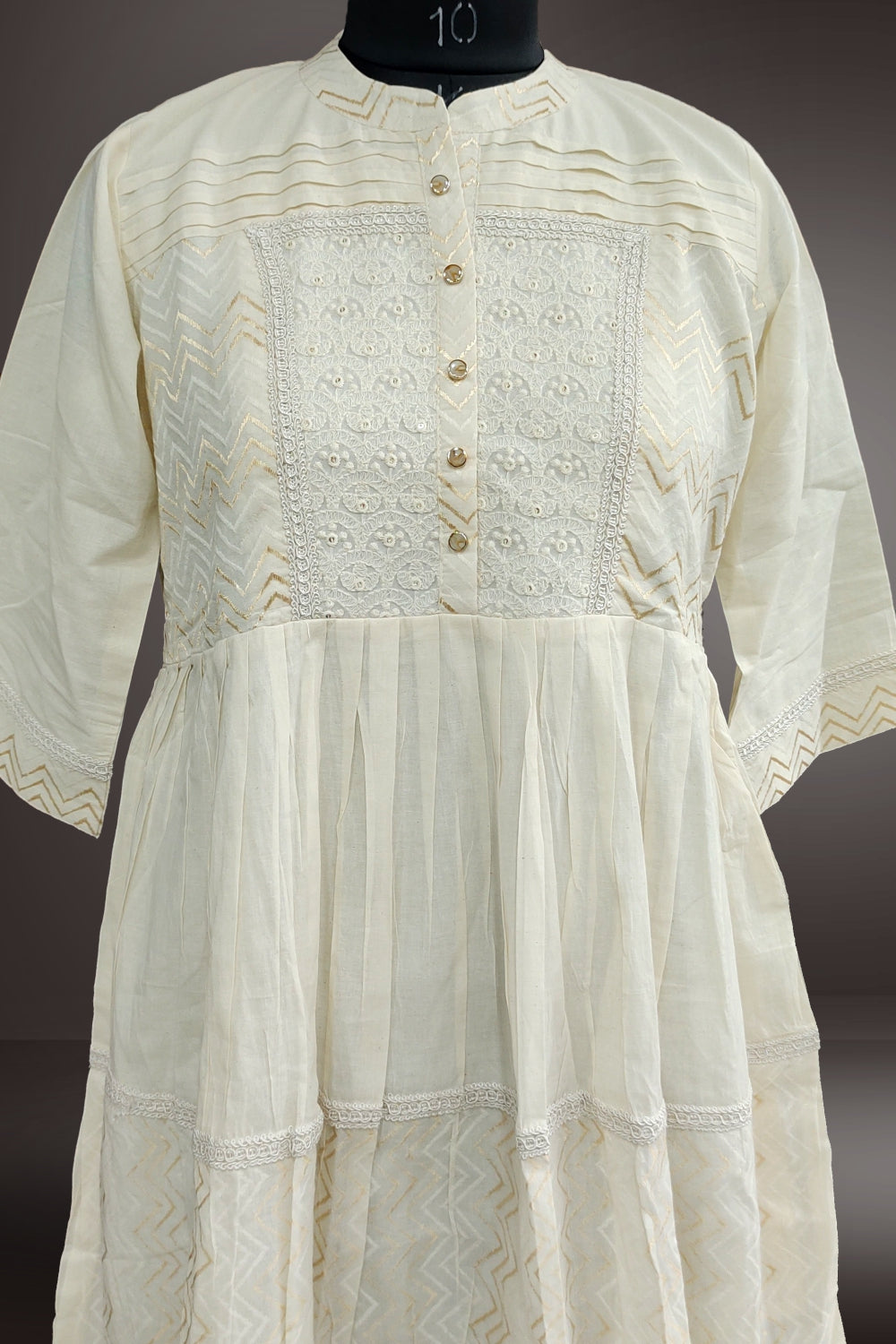 White Cotton Embroidered Short Kurti