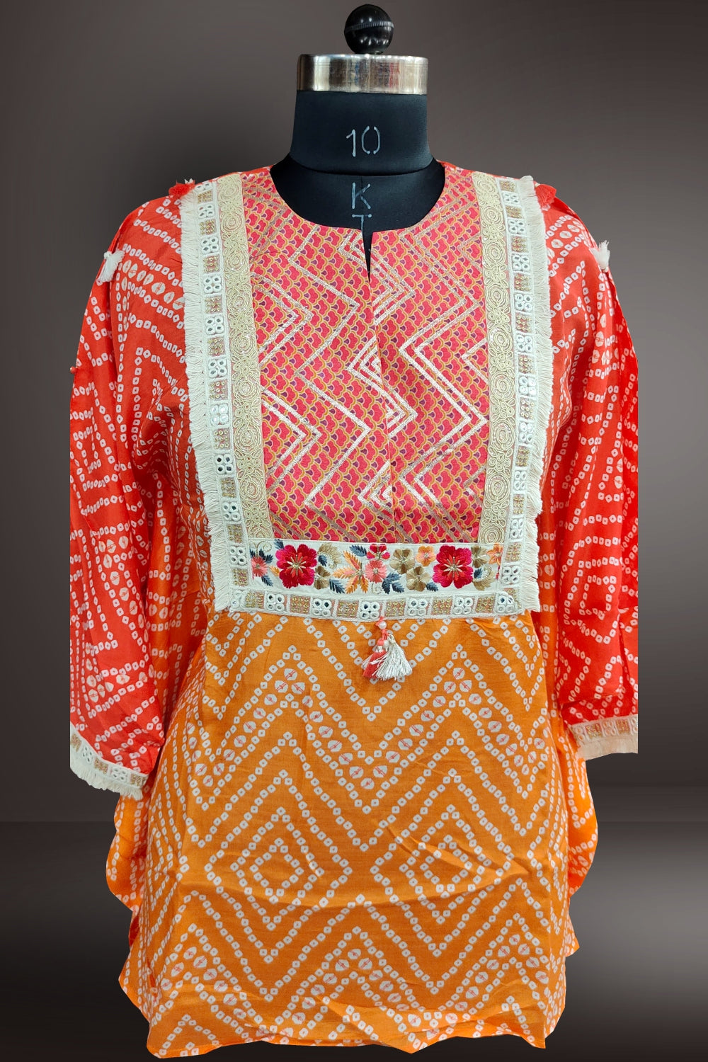 Multicolor Semi Crepe Bhandani Printed Short Kurti