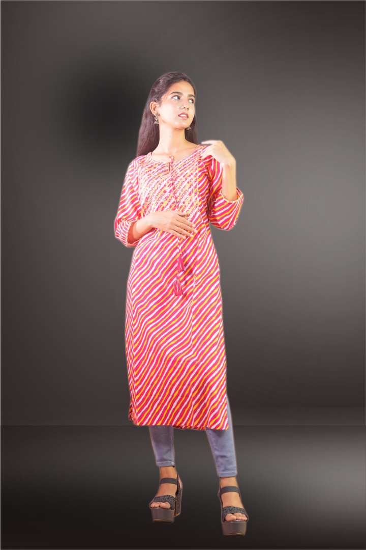 Cotton Gota Patti Neck Work Printed Kurtie