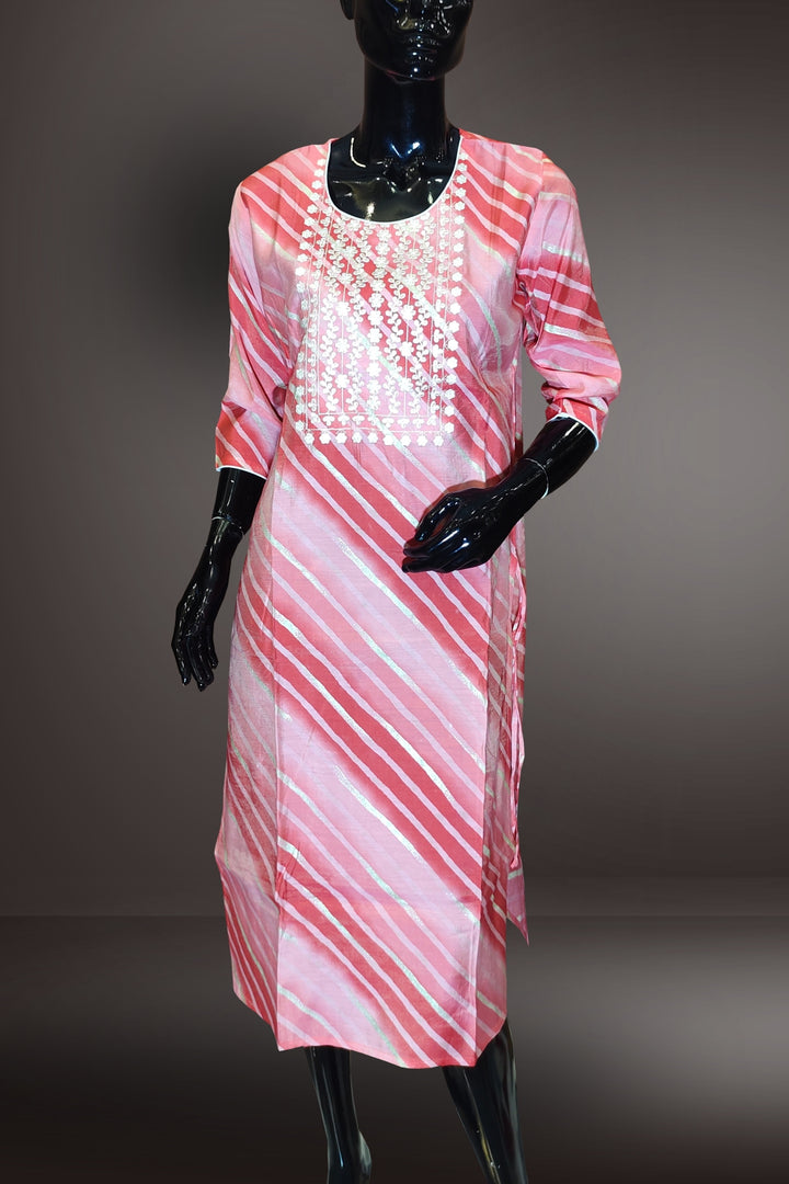 Semi Silk Embroidery Pink Kurti