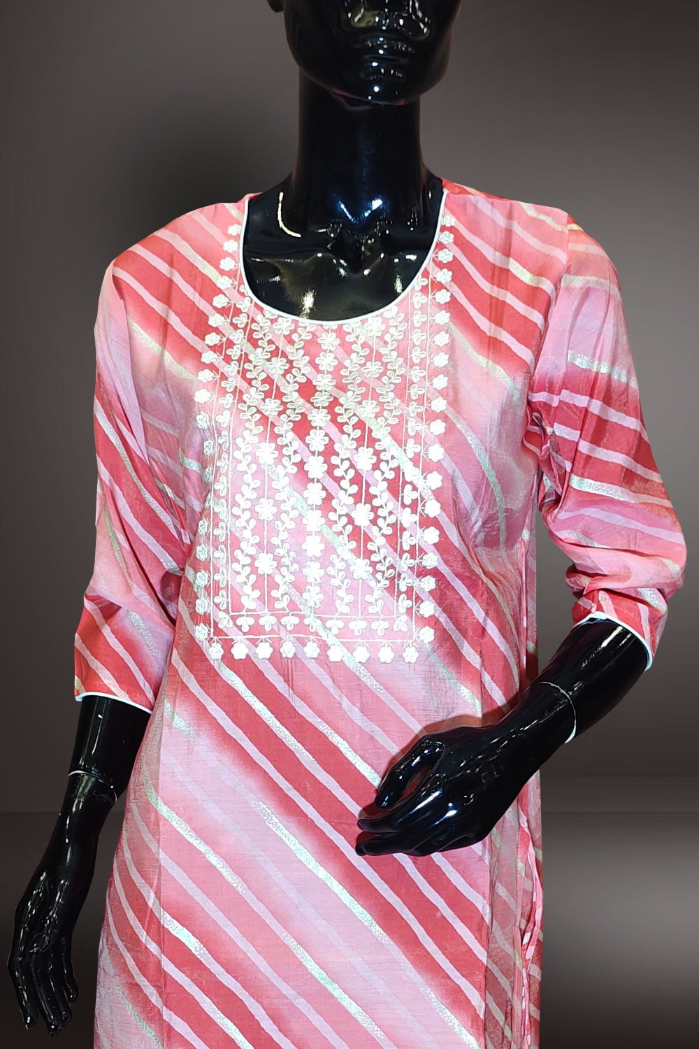 Semi Silk Embroidery Pink Kurti