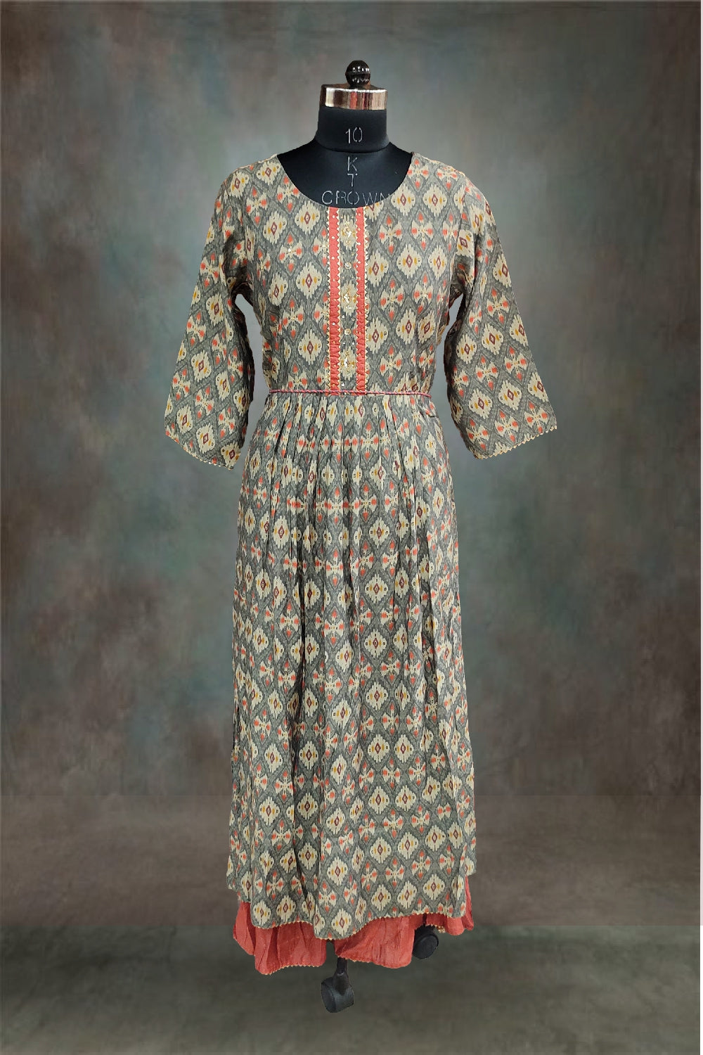 Grey Chanderi Ikat Printed Gown