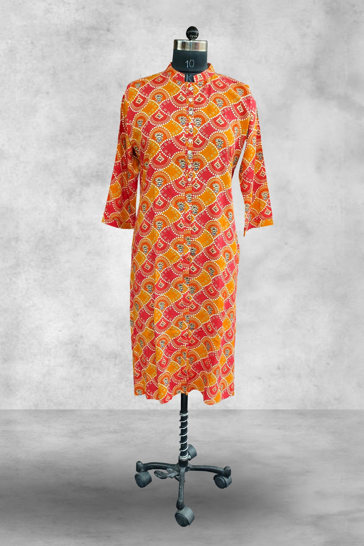 Multicolor Rayon Bhandani Printed Kurti