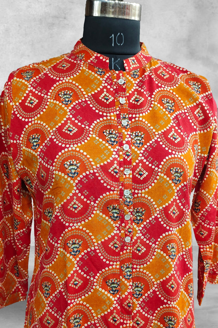 Multicolor Rayon Bhandani Printed Kurti