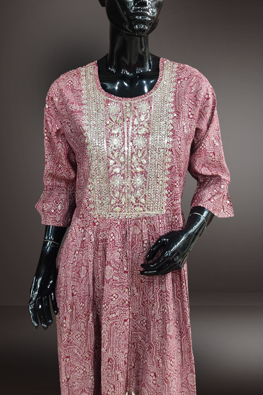 Chanderi Printed with Sequins and Zari Embroidered Gown