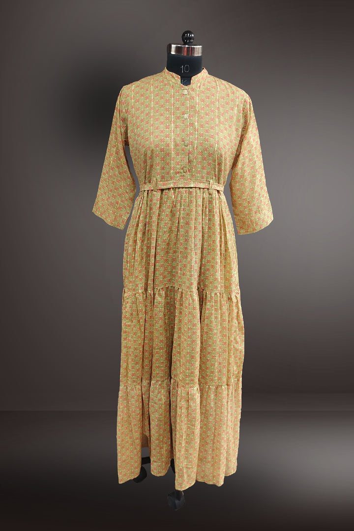 Light Green Chanderi Printed Gown