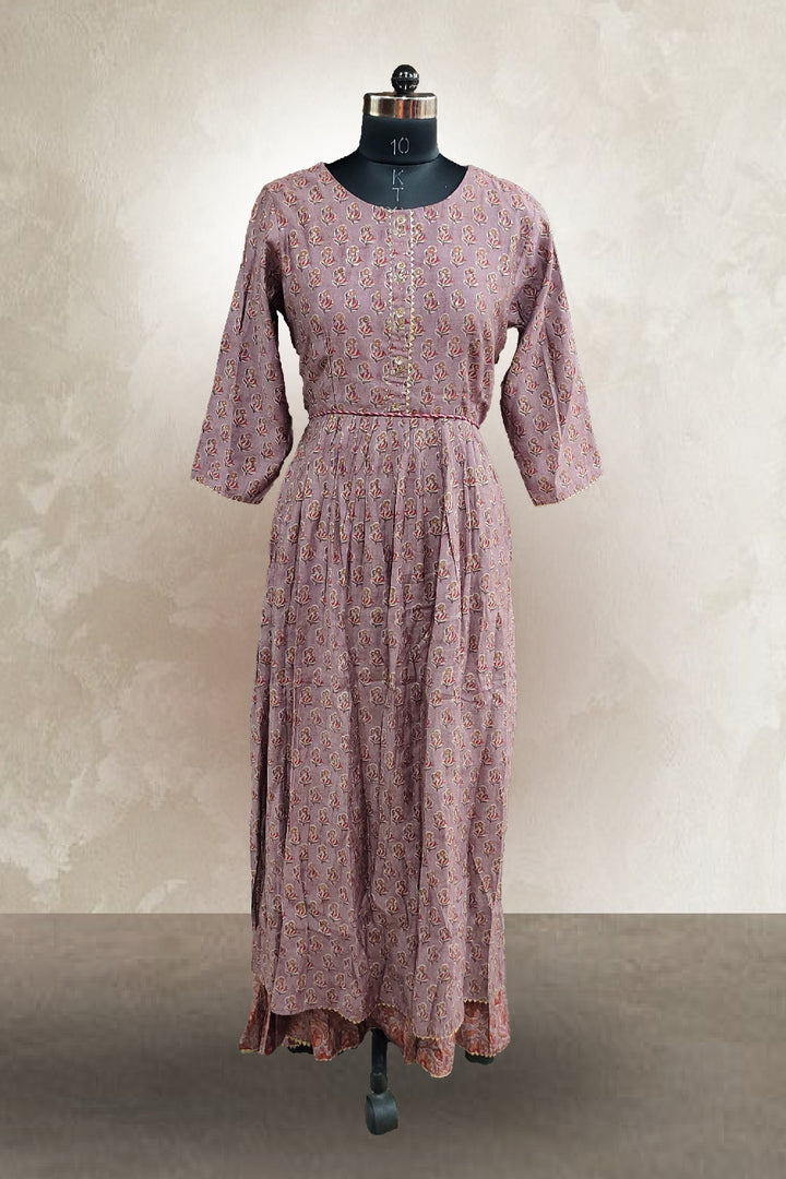 Light Purple Chanderi Printed Gown