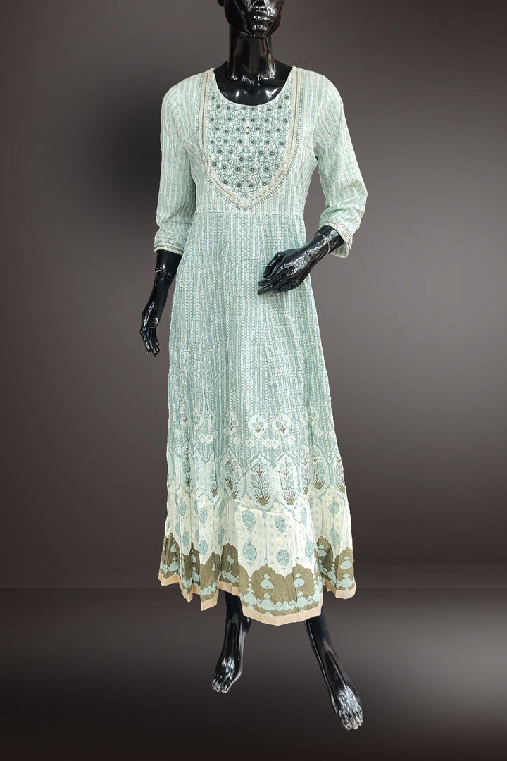 Light Blue Cotton Printed with Embroidered Gown