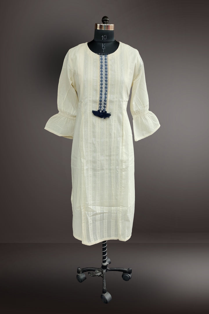 Cotton Embroidered White Kurti