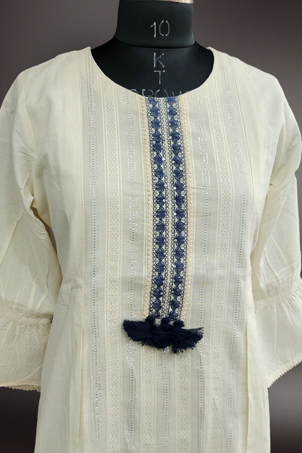 Cotton Embroidered White Kurti