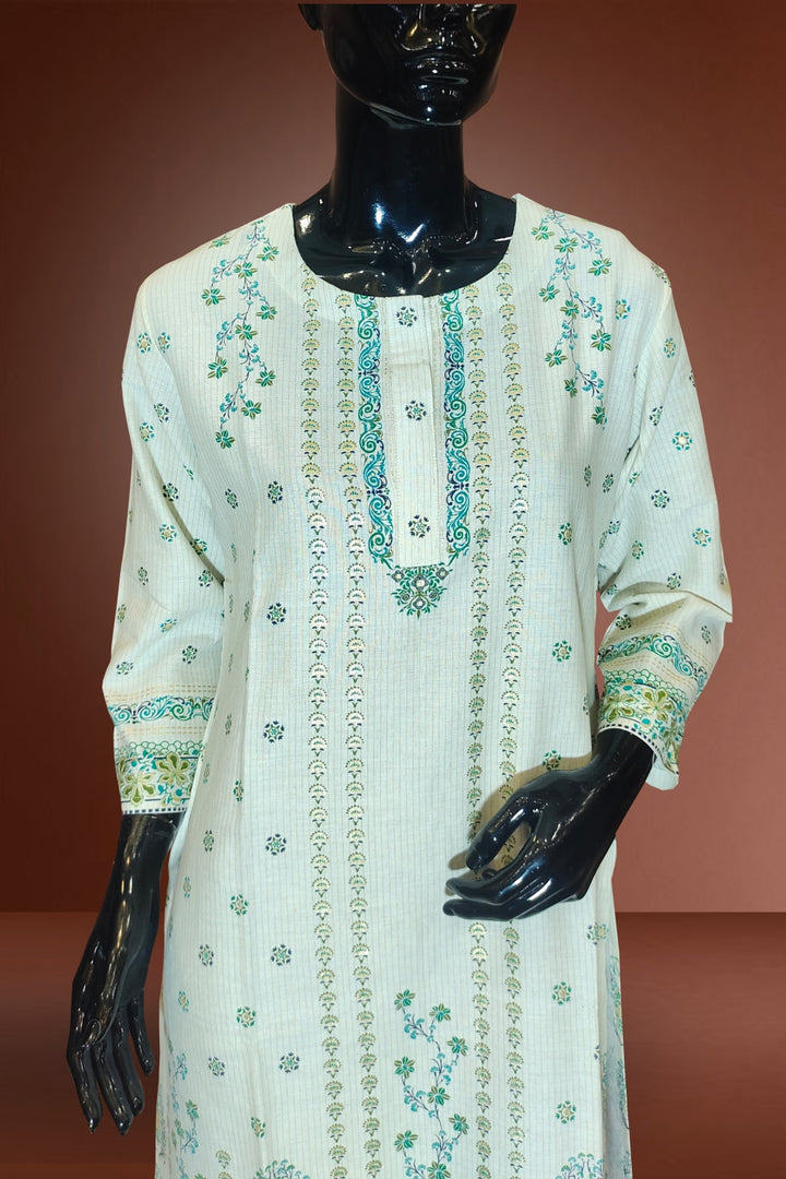 Cotton Off White Printed Kurti