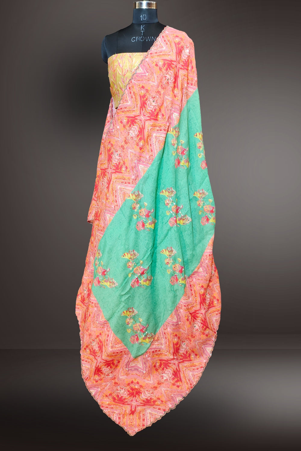Multicolor Silk Lehenga with Mirror and Beads Work