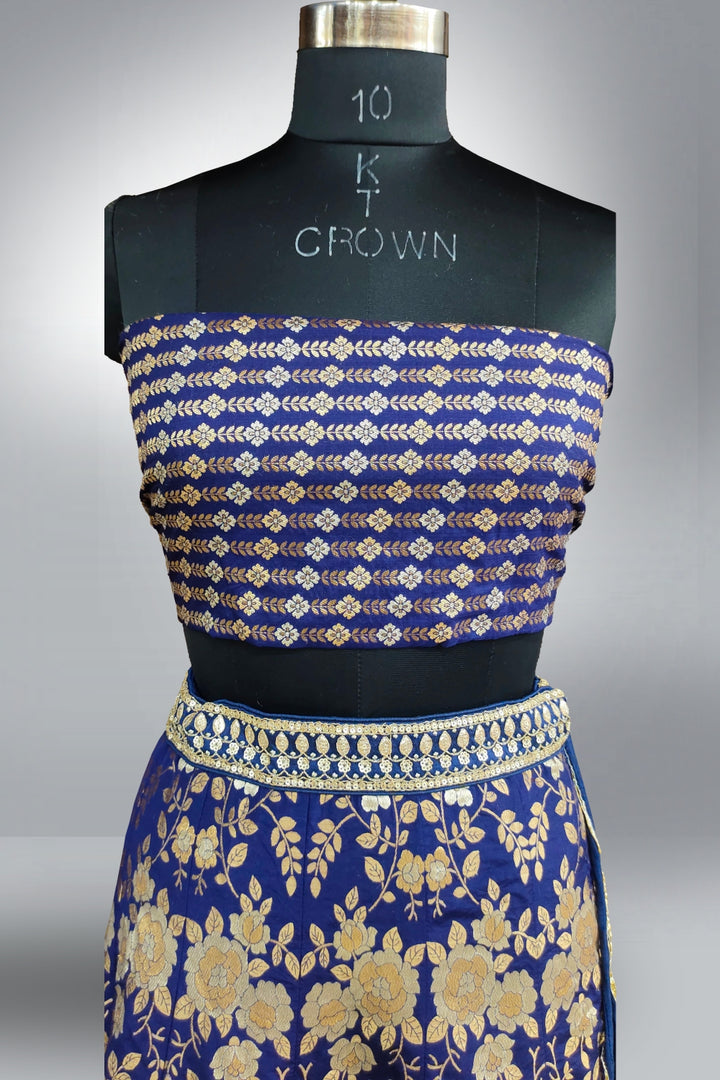 Zari Weaving Work Ink Blue Color Lehenga with Unstitched Blouse