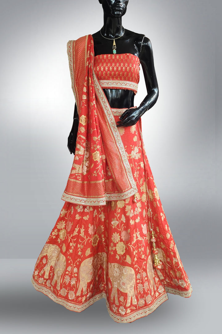 Zari Weaving Pure Silk Lehenga with Unstitched Blouse