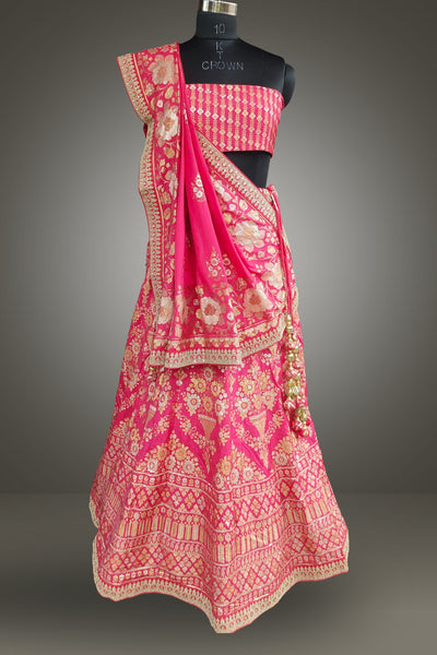 Zari Weaving Design Pink Color Lehenga with Unstitched Blouse