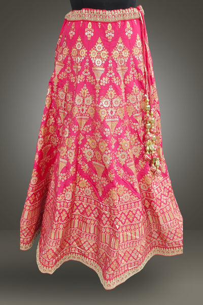 Zari Weaving Design Pink Color Lehenga with Unstitched Blouse
