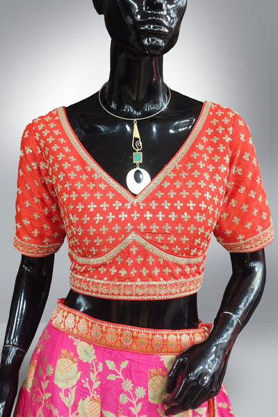Pure Silk Zari Weaving Work Lehenga with Bhandani Printed Dupatta