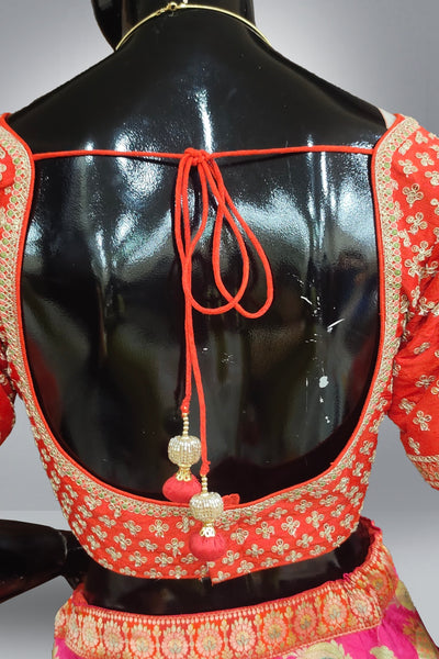 Pure Silk Zari Weaving Work Lehenga with Bhandani Printed Dupatta