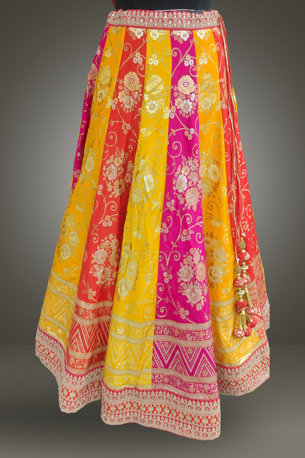 Zari Weaving Pure Silk Multicolor Lehenga with Unstitched Blouse