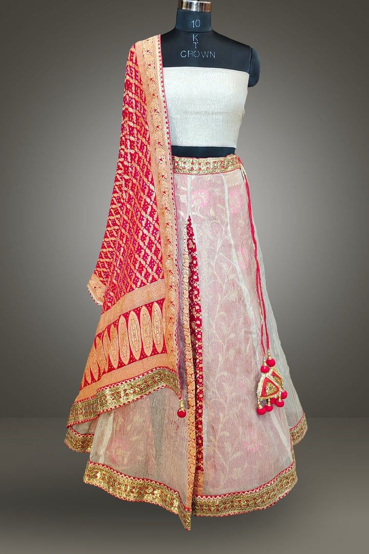 Tissue Silk Lehenga with Bhandani Printed Dupatta