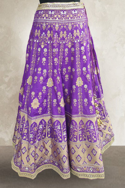 Pure Silk Zari Weaving Violet Color Lehenga