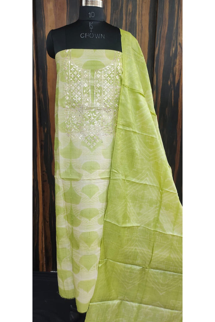 Shibbori Printed with Gota Patti Work Unstitched Dress Material