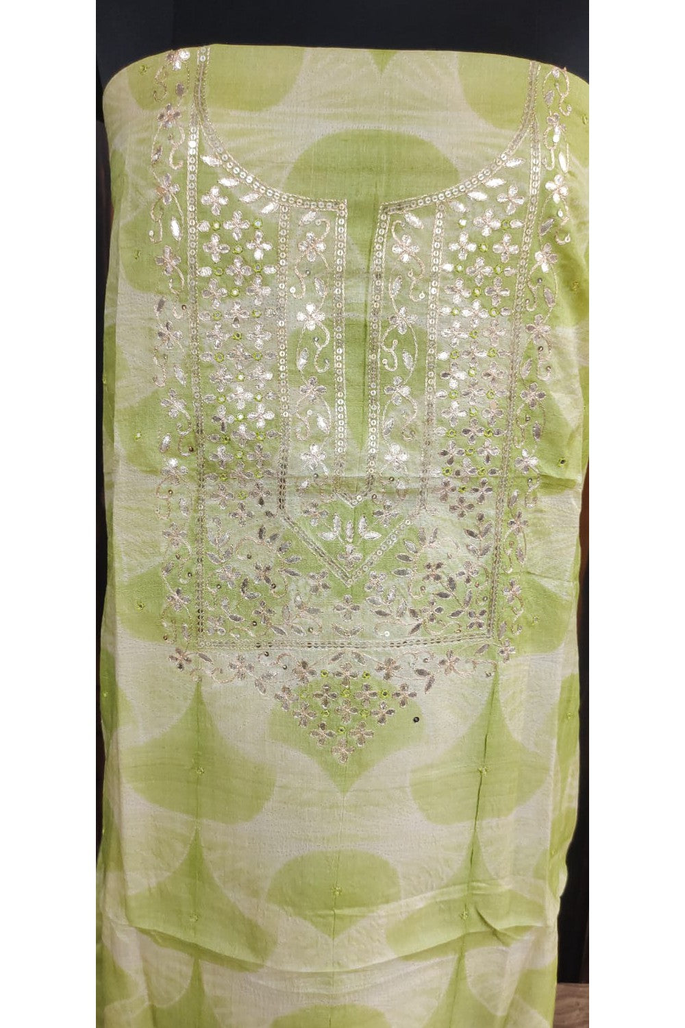 Shibbori Printed with Gota Patti Work Unstitched Dress Material