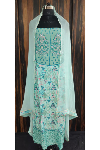 Printed Embroidery Mirror Work Unstitched Dress Material