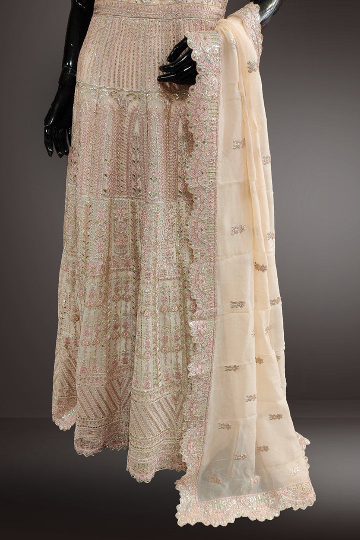 Peach Organza Embroidered with Gotta Patti Work Anarkali Suit