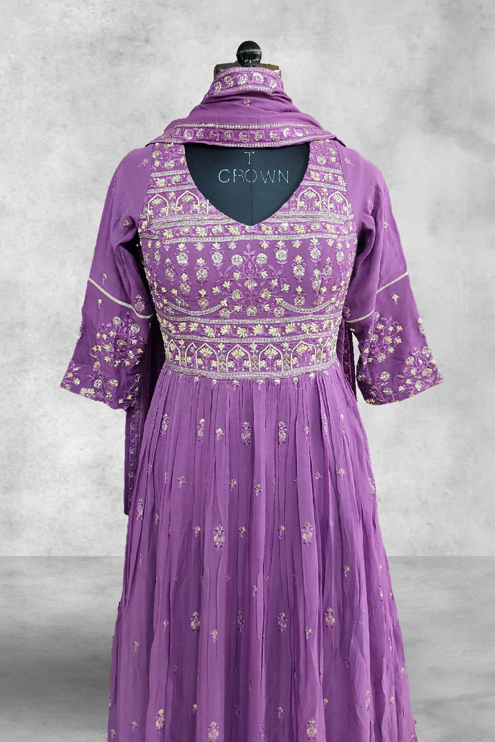 Purple Georgette Sequins Embroidered with Beads Work Anarkali Suit