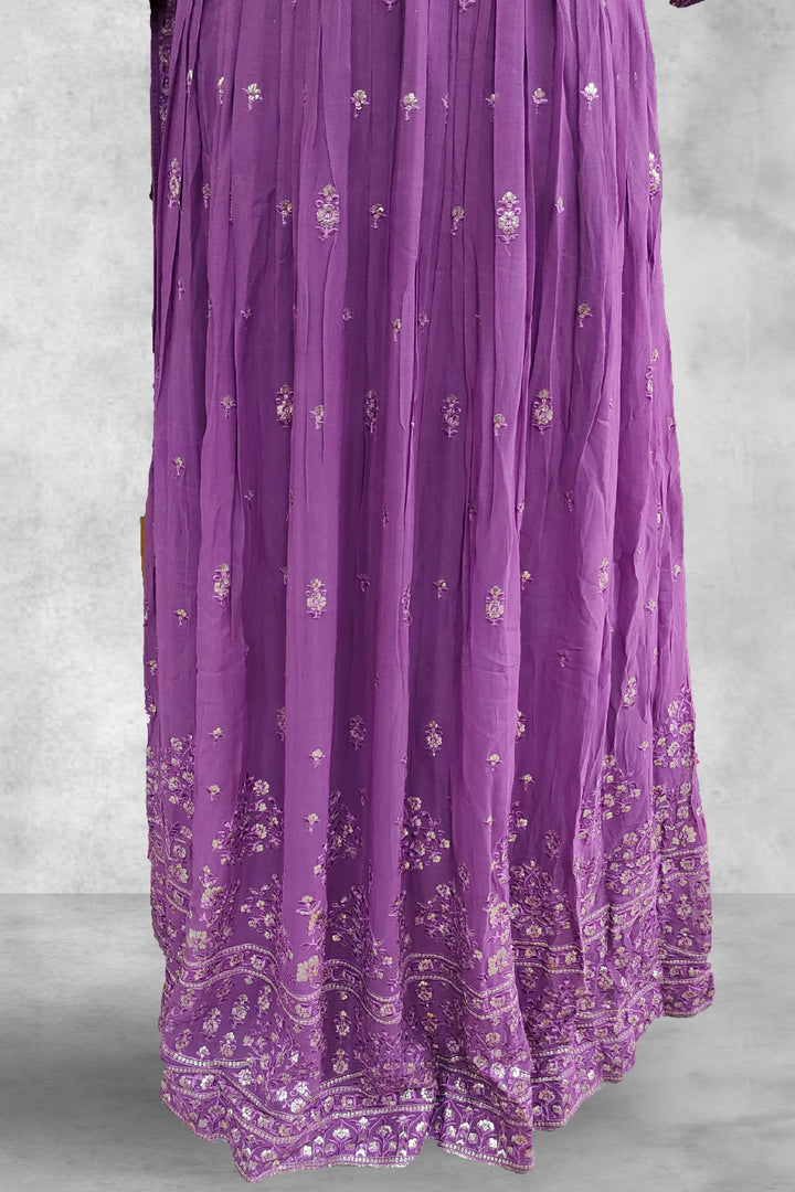 Purple Georgette Sequins Embroidered with Beads Work Anarkali Suit