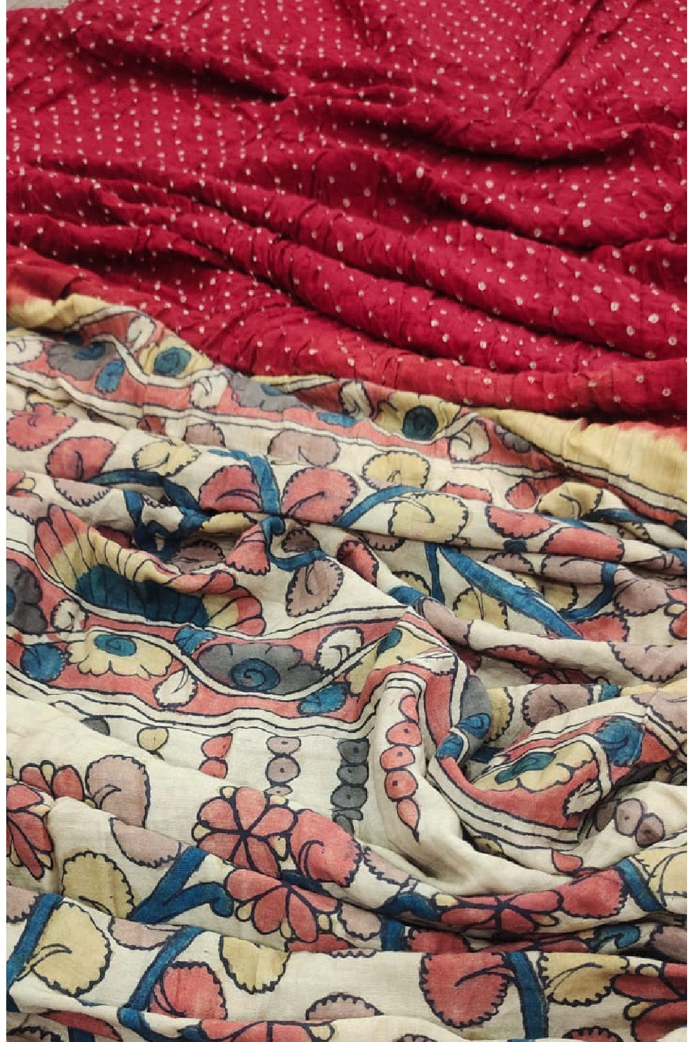 Bhandani Printed Silk Saree with Kalamkari Border