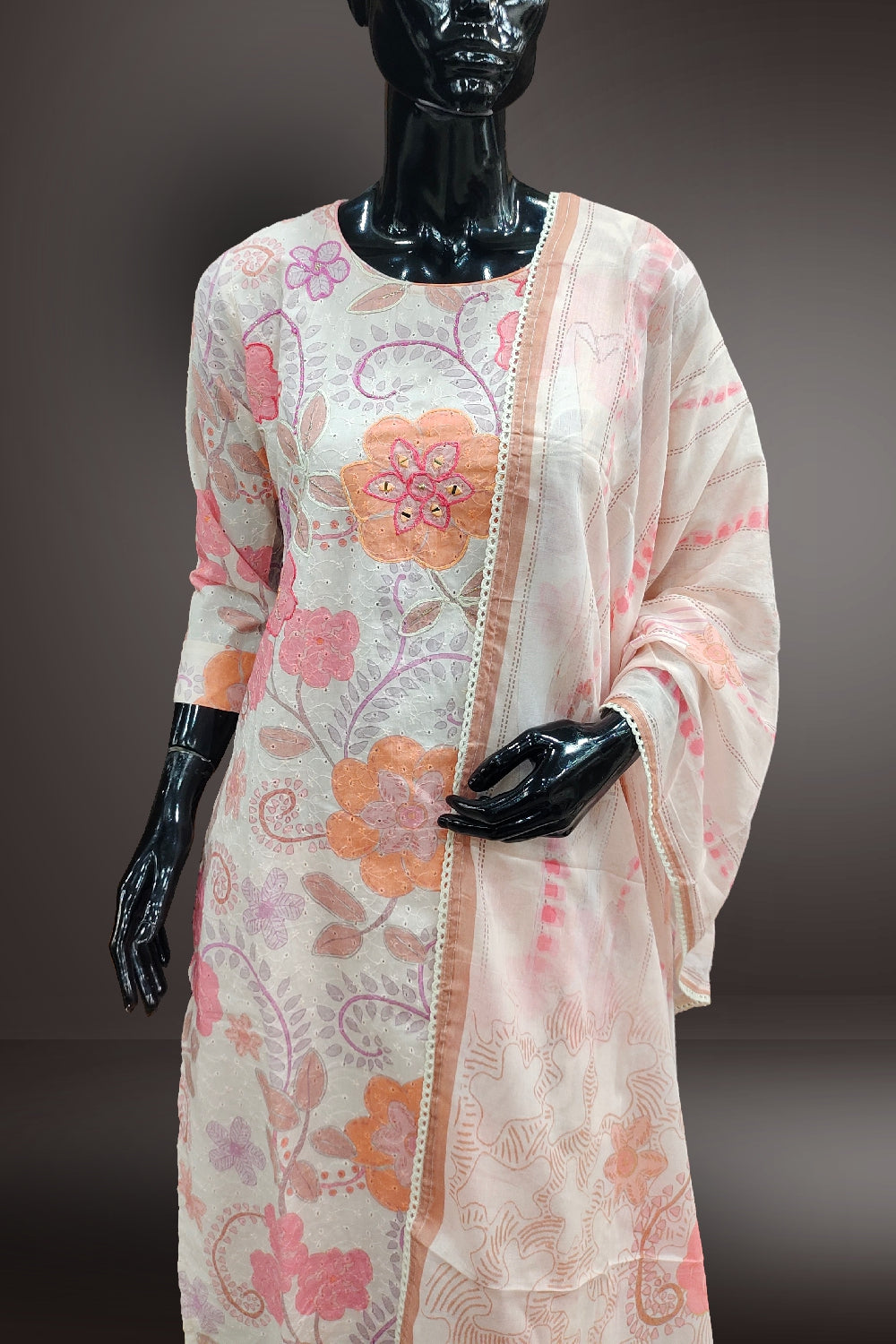 Cotton Jacquard Printed with Embroidered Pink Salwar Kameez