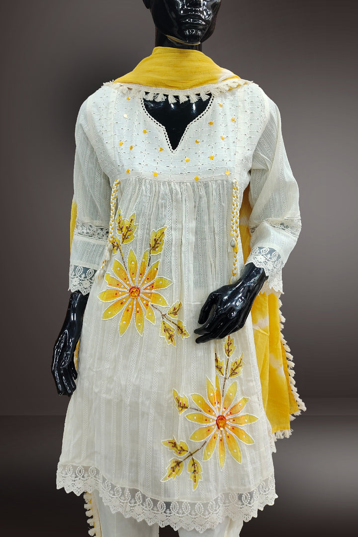 Cotton Embroidered Cut Work with Pearl and Beads Work Salwar Kameez
