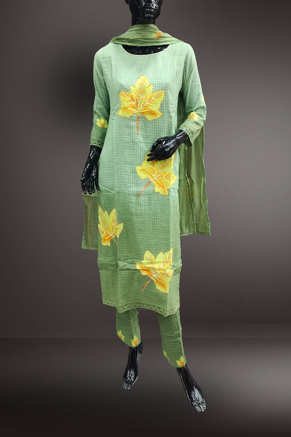 Green Cotton Printed with Sequins and Beads Work Salwar Kameez
