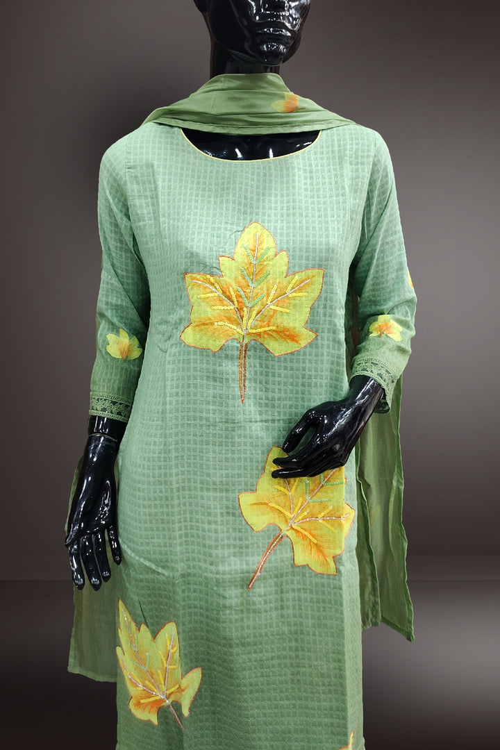 Green Cotton Printed with Sequins and Beads Work Salwar Kameez