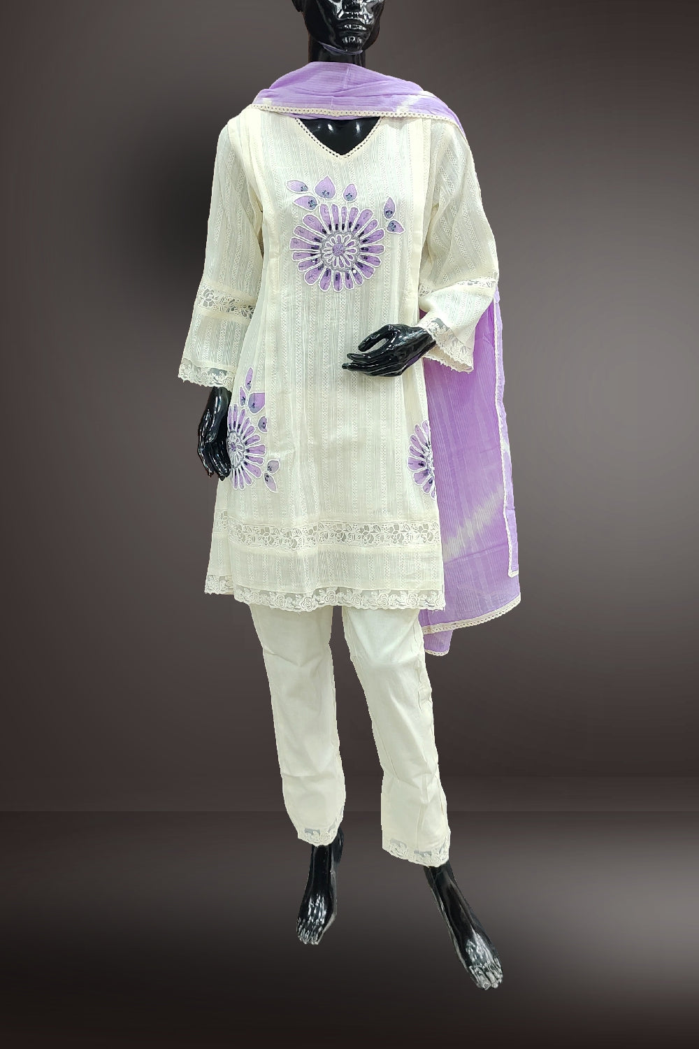 Cotton Embroidered with Pearl and Sequins Work Salwar Kameez