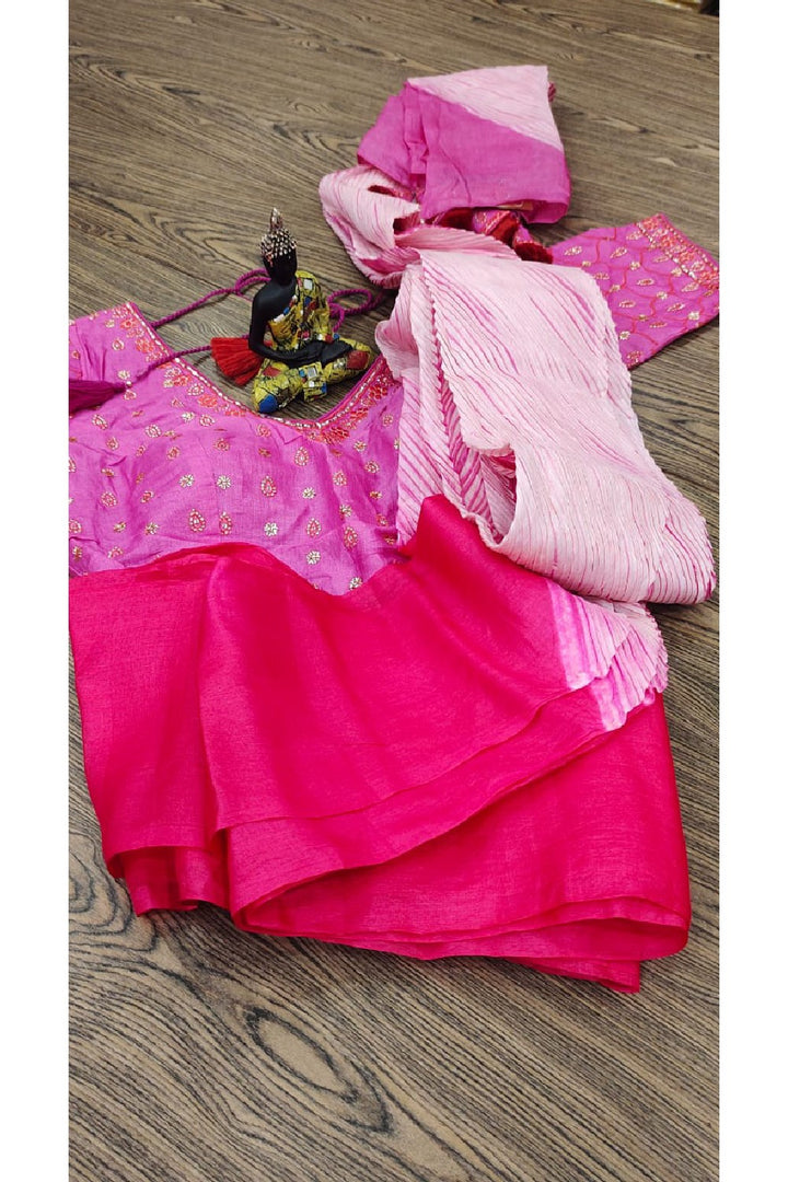 Crushed Pallu Tussar Saree with Readymade Blouse