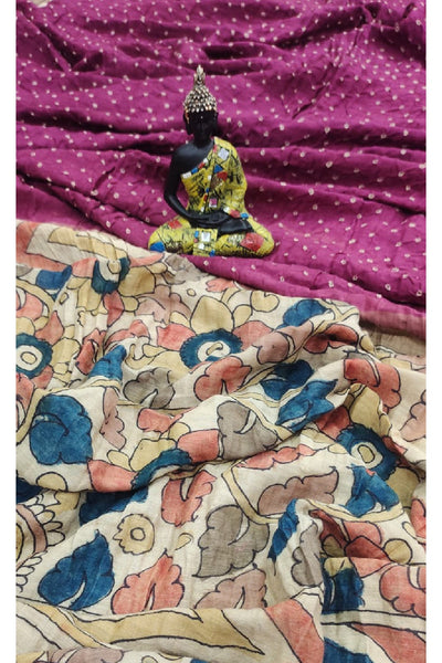 Bhandani Printed Silk Saree with Kalamkari Border