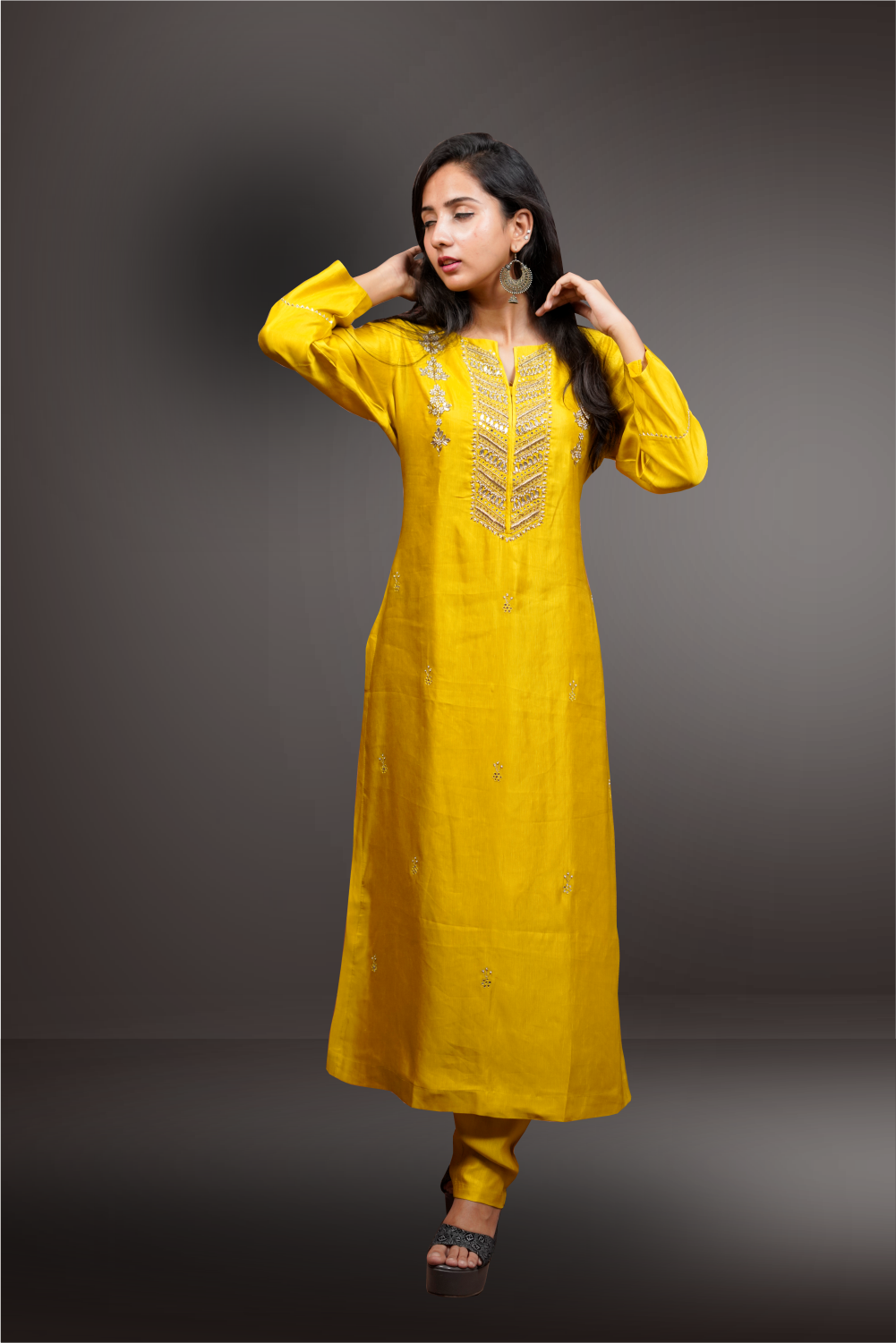 Mustard Color Silk Pearl & Gota Patti Worked Salwar Kameez